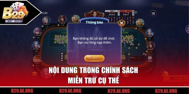 Nội dung trong chính sách miễn trừ B29 cụ thể 